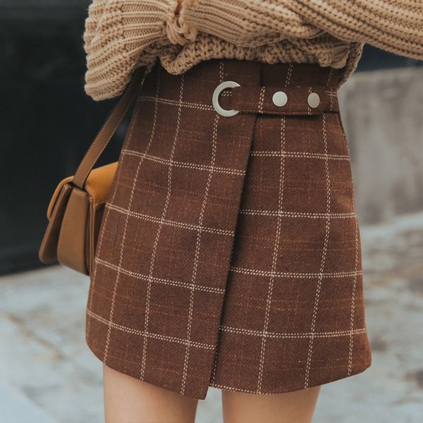 

AprilGrass Brand Designer Women Autumn Winter Harajuku Thickened Woolen Plaid Retro Skirt Female Cute Kawaii Skirts For Women