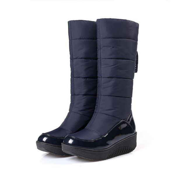 

vtota snow boots women winter warm platform fur fringe shoes wedges heels knee high boots women leather bota shoes, Black