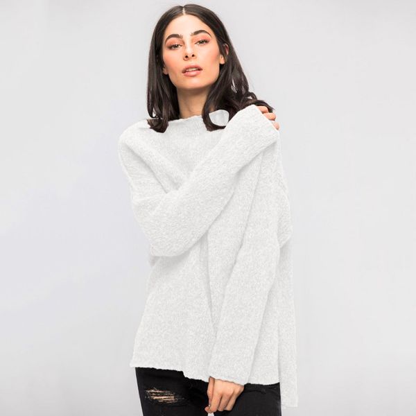 

2019 new fall o-neck sweaters women solid color long sleeve sweaters winter knitted casual pullovers j30, White;black