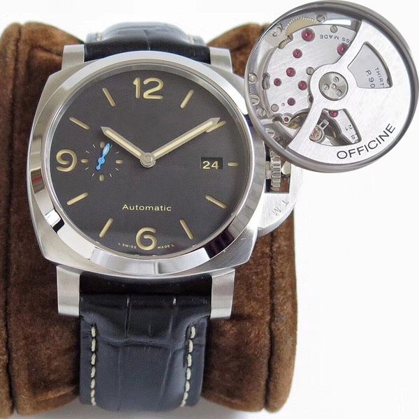 

zf последняя версия роскошные мужские механические часы 44mm pam01313 pam1312 p.9010 auttomatic движение вверх кожаный ремешок мужчины спорт, Slivery;brown