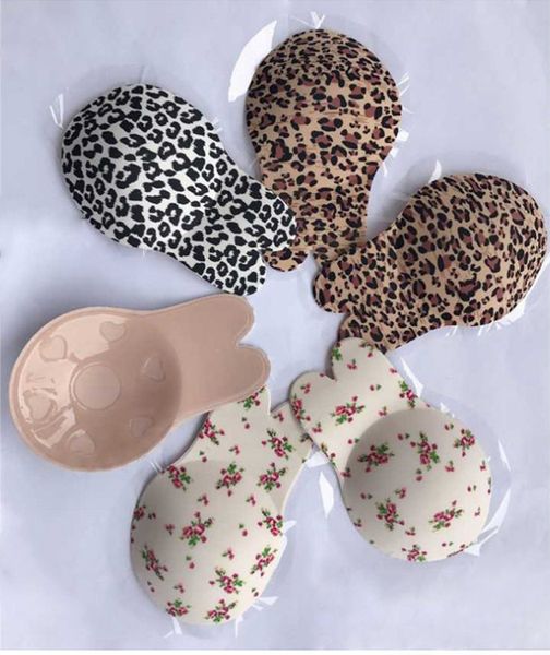 DHL livre silicone auto-adesivo sutiã leopardo impresso orelhas de coelho strapless sutiã invisível push up blackless underwear adesivo