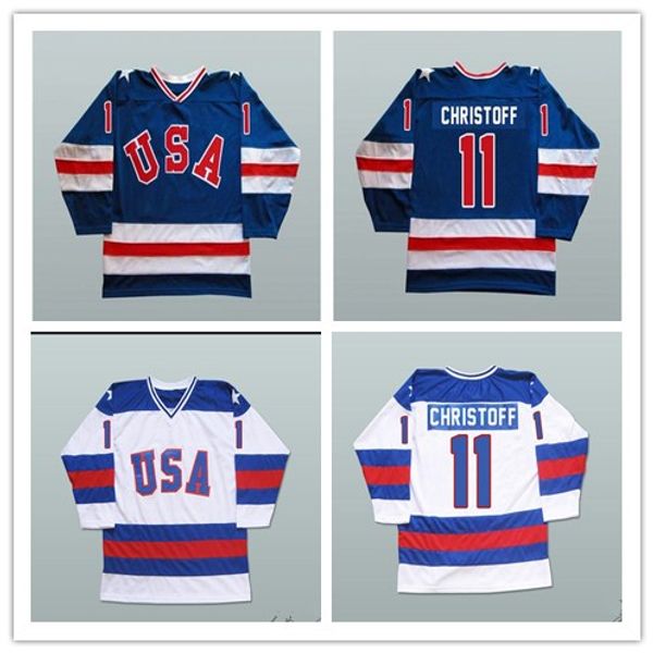 

Custom XS-5XL Men's 1980 Miracle On Ice Team USA Steve Christoff 11 Hockey Jersey Free Shipping
