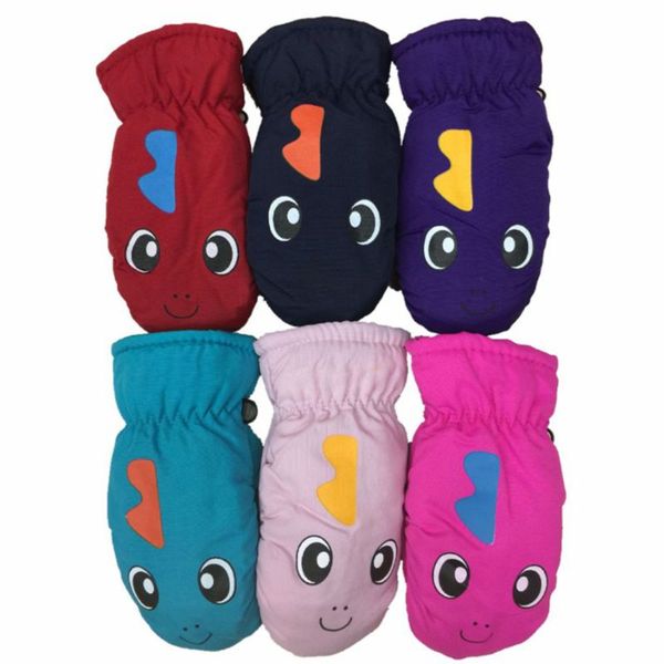 

toddler infant kids winter thick lined warm gloves cartoon dinosaur printed waterproof windproof elastic cuff mittens 3-5t dxaa, Blue;gray