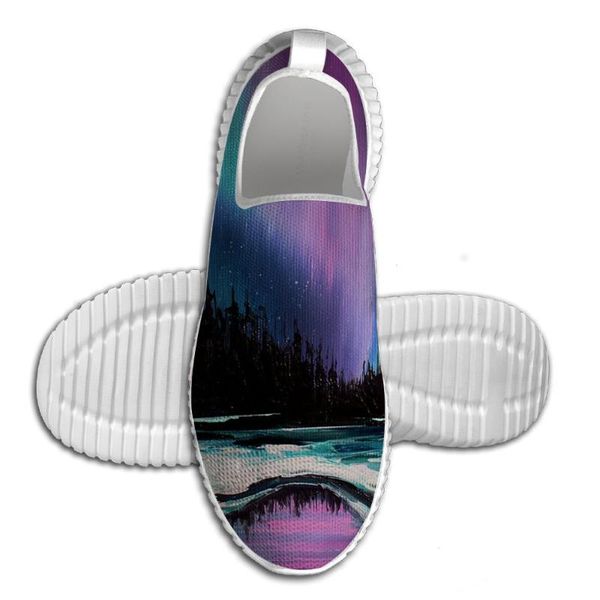 

northern lights in the skies over moutains running shoes walking shoes summer comfortable light weight jogging yoga