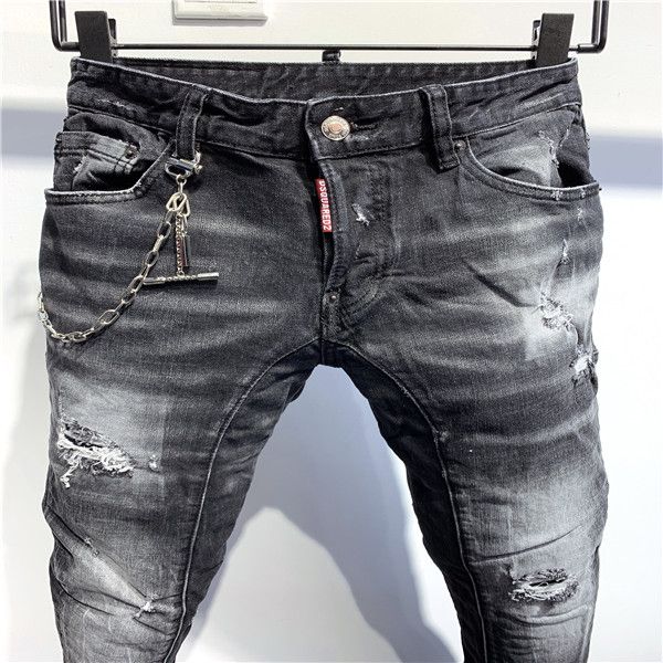 

03.2020 high-quality men's jeans, distressed jeans, rock skinny, slim, holed stripes, fashion embroidered denim pants, Black;green