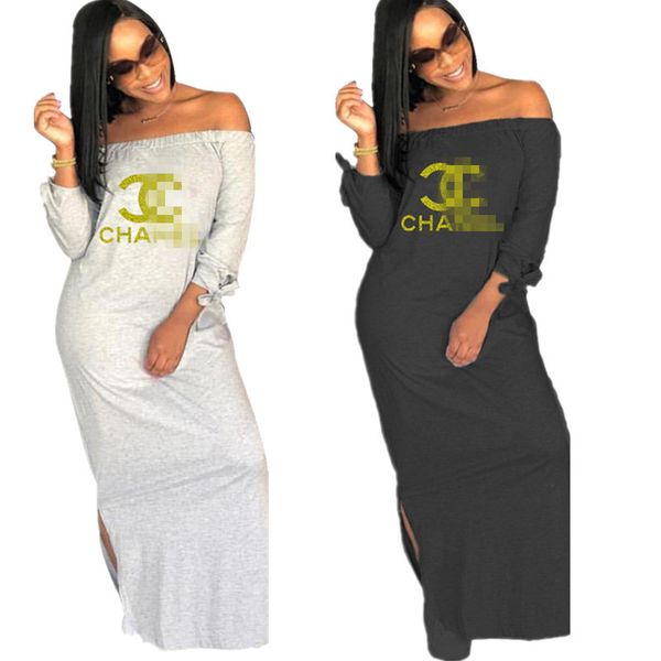 

Women de igner dre c letter printed ummer women off houlder dre fa hion brand plit long kirt outfit ca ual clothe c7807