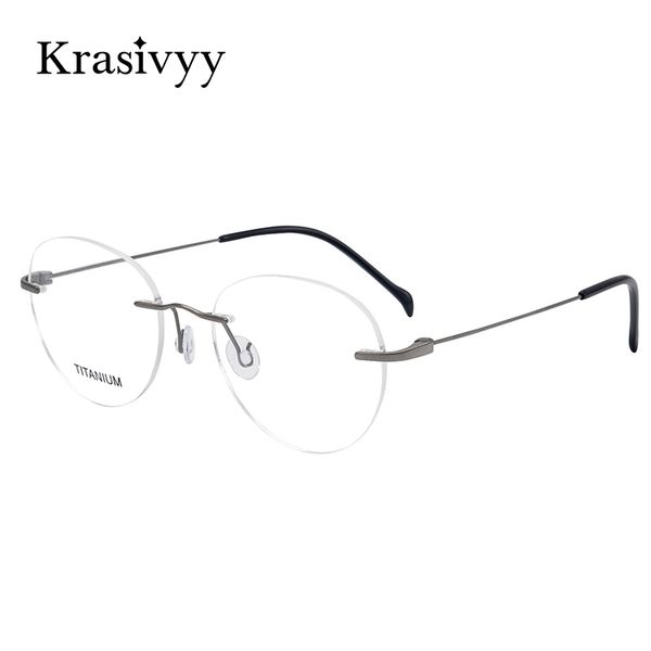 

fashion sunglasses frames krasivyy retro round rimless eyewear women b titanium design prescription eyeglasses men korean european screwless, Black