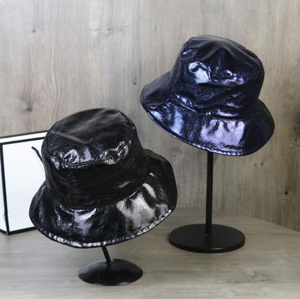 

new fashion fisherman hat luxury leather designer female summer small fresh bucket hats wild japanese sunscreen sun hat male, Blue;gray