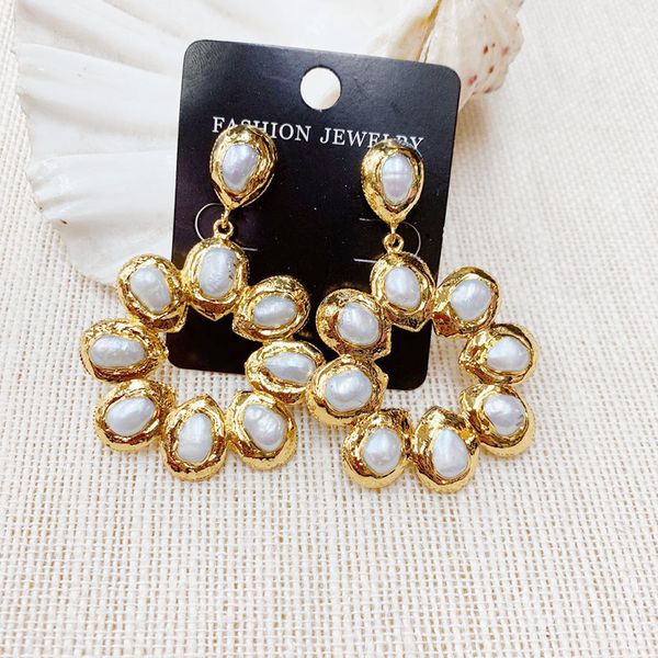

zlh freshwater pearl earring flower shape earring 24k gold for lady 3pairs factory wholesale, Silver