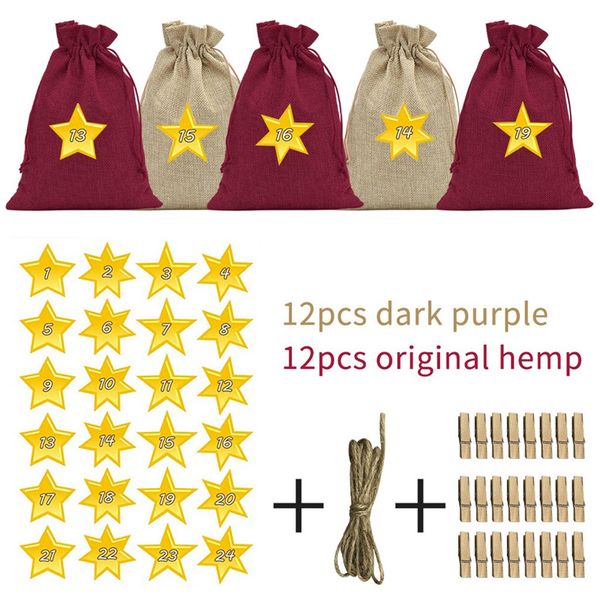 

24pcs candy bag christmas gift bags bundle star digital sticker jute set d91118