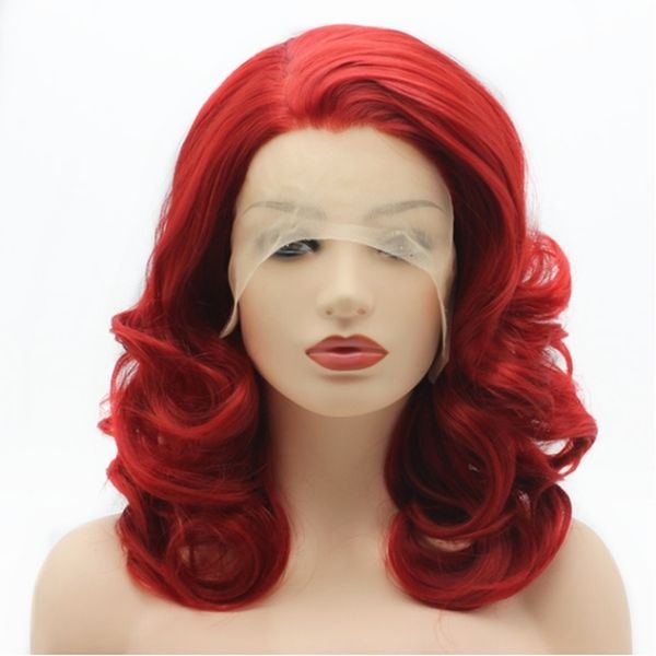 Short Wavy Shoulder Length 16inch Red Color Heavy Density Heat