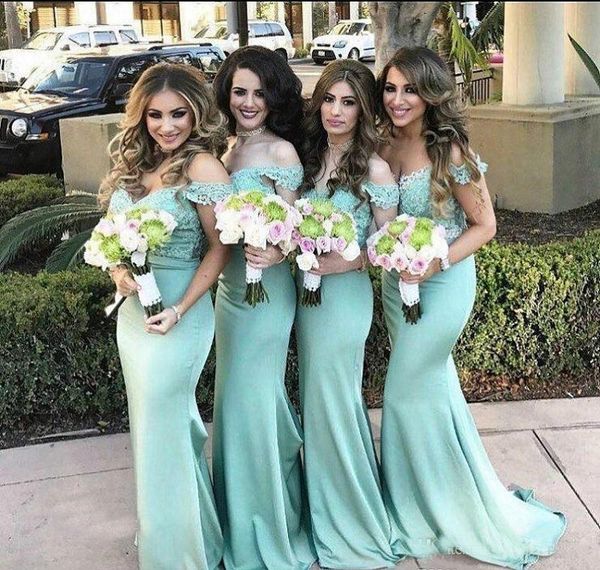

Elegant Mint Green Mermaid Bridesmaid Dresses Vintage Lace Top Off the Shoulder Wedding Guest Dress Maid of Honor Gown Plus Size Custom Made