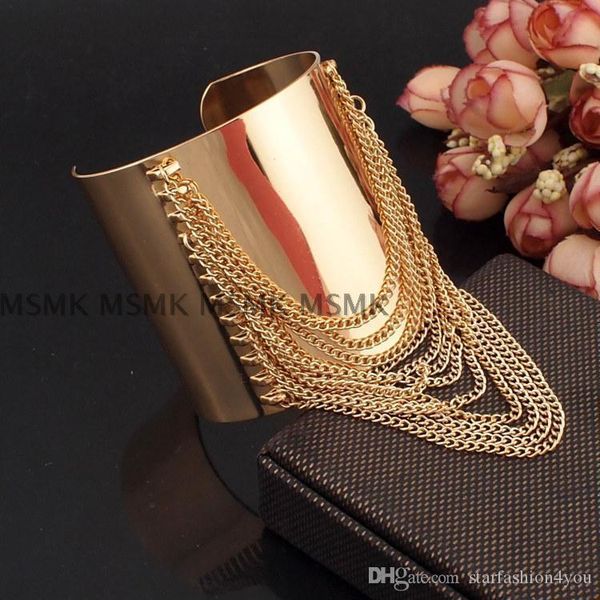 

2016 luxury womens ladies females punk nightclubs dj ds exaggerated metal tassel bangles bracelets wristband gold, Golden;silver