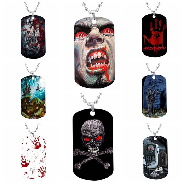 

halloween stainless steel necklace for women and men skull vampire dog tag pendant necklace halloween party jewelry, Silver