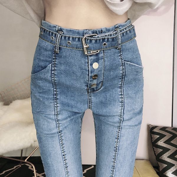 

women high waist skinny jeans mujer 2019 slim stretch jeans plus size winter spring warm pencil denim pants lady, Blue