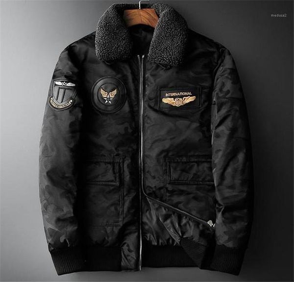 

fashion camouflage plus size zipper coat designer mens lapel neck parkas mens winter down, Black