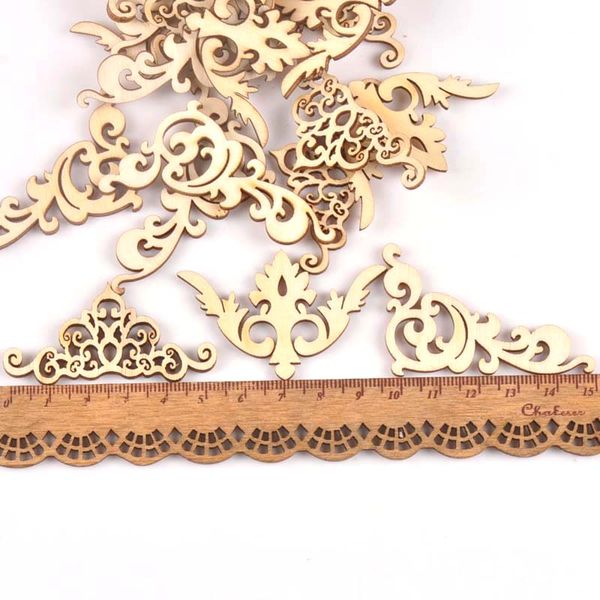 

20pcs 8cm natural wood crafts scrapbook diy book corner flower lace pattern wooden ornaments handmade album corners m1835