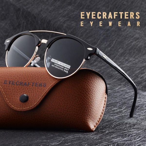 

classic half frame club round sunglasses polarized womens mens fashion vintage double bridge brand mirrored sun glasses, White;black
