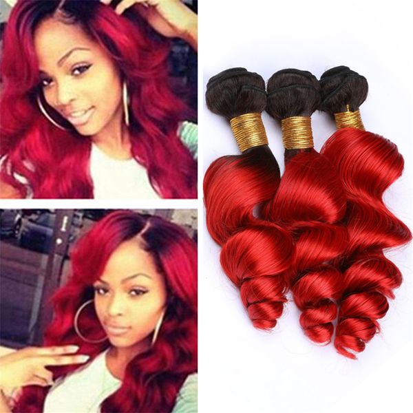 1b Red Ombre Virgin Brazilian Hair Bundles Loose Wave Wavy Black