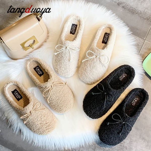 

лук тапочки дамы плюшевых тапочек зима теплой zapatillas де invierno дома крытые женщина плоских 2019, Black