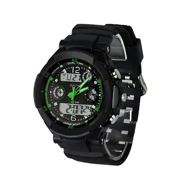 

montre homme watches mens digital led alarm dual display rubber quartz wrist watch fashion casual round buckle rubber band reloj, Slivery;brown