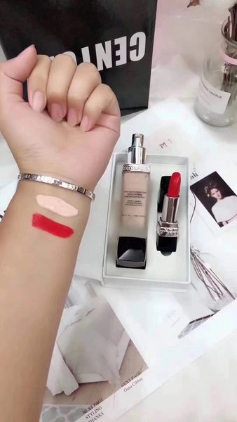 

Forever Makeup Liquid fond de teint Foundation 30ml + Matte Lipstick Waterproof rouge a levre Lipstick 2 in1 Makeup Kit