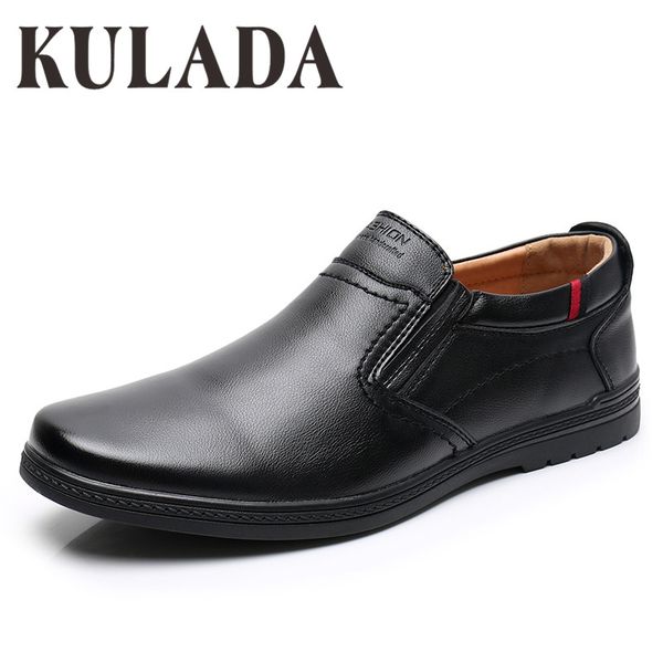 

kulada shoes men's casual shoes big size 45-48 soft fashion walking leather comfortable men moccasins, Black