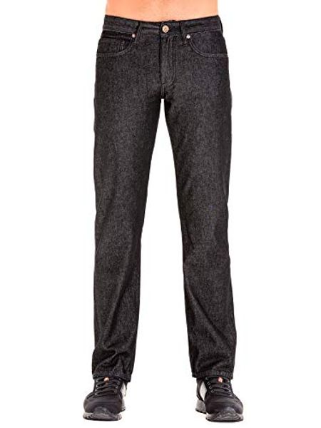 

hontoute men's classic business jeans 5-pocket relaxed fit straight leg mid waist denim jeans, Blue