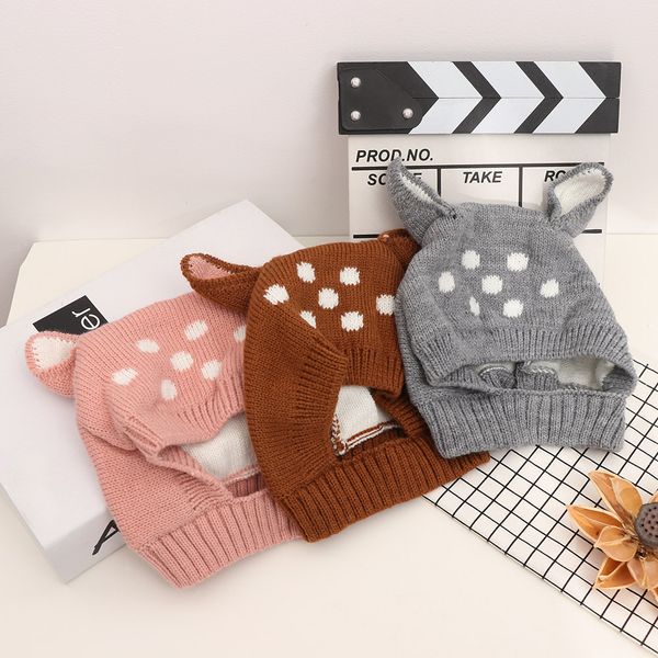 

1 pc 2017 new cute deer shape knit soft hat winter knitted baby hat baby bonnet with ears winter hats for boys girls, Yellow