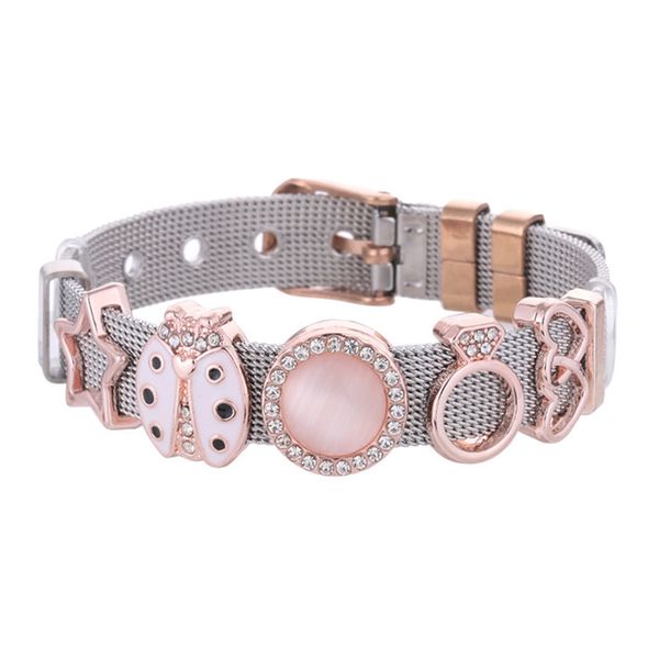 

keeper two-tone concise stainless steel bracelet reticular lovers bracelet, Golden;silver