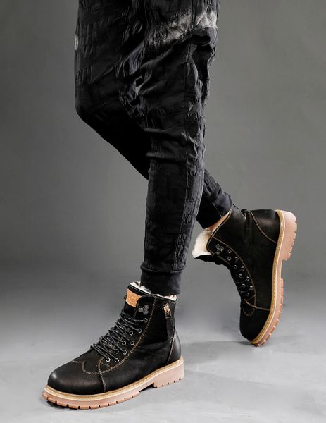 

new style high-end luxury men's martin snow boots fashion design brand platform men's shoes waterproof non-slip the choice in wint, Black