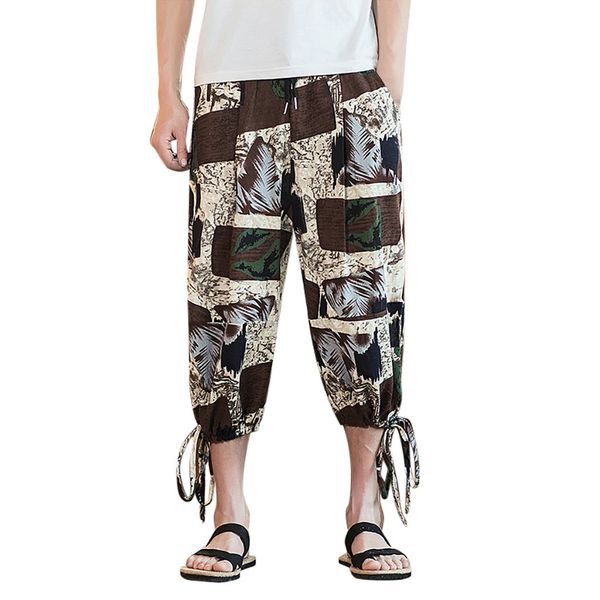 

men hip hop streetwear linen ankle irregular pants male fastening drawstring trousers casual slim fit street fashion pant, Black