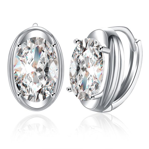 

silver zircon earrings white oval cubic zirconia earrings ear clip women's wedding engagement jewelry e2117