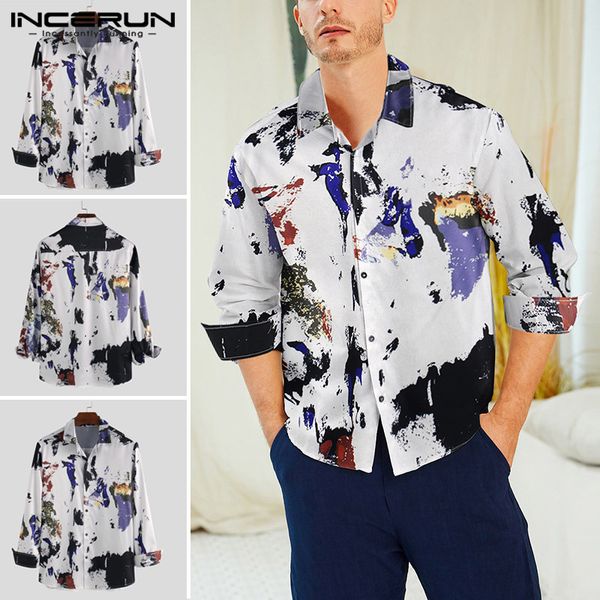 

mens printed shirts long sleeve turn down collar shirt man casual breathable blouse fashion holiday loose dress shirts plus size, White;black