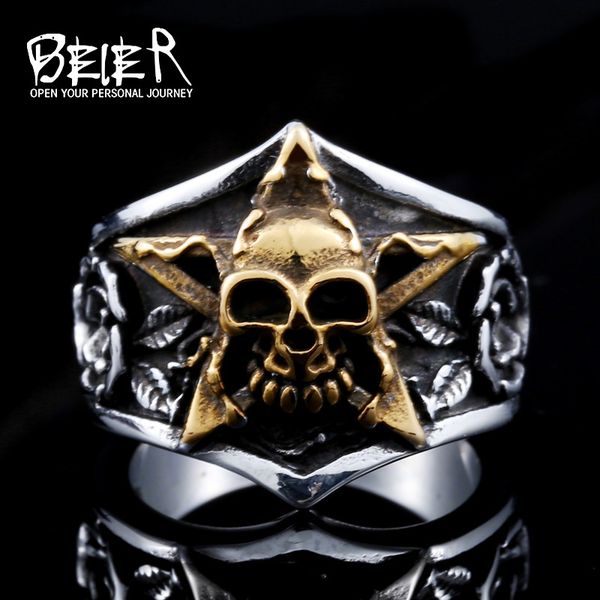 

beier fashion skull punk tidal gentleman personality ring the index finger pentagram man jewelry dropshippingbr8-425, Golden;silver