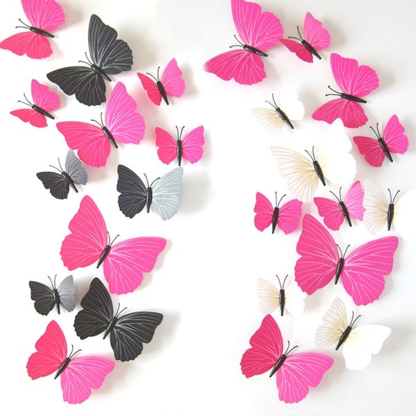 

12 pcs/lot pvc 3d diy butterfly wall stickers home decor poster for kitchen bathroom fridge adhesive to wall decals decoration other home de