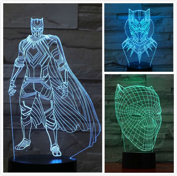 

usb 3d led night light marvel the avengers super heroe black panther figure 3d illusion multicolor rgb table lamp bedroom neon