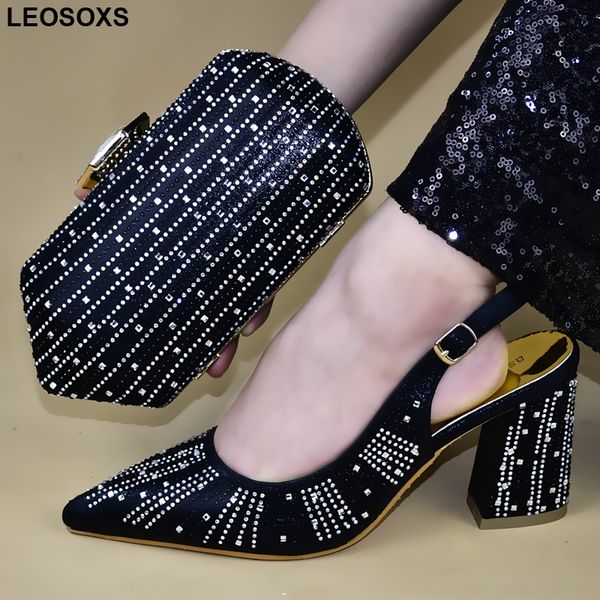 

new arrival african women wedding shoes and bag set matching shose and bag for party italian design for african women dress, Black