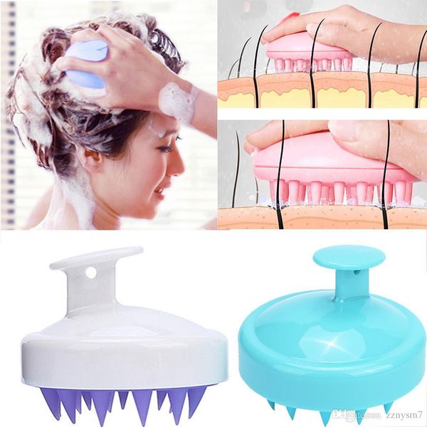 

silicone head body to wash clean care hair root itching scalp massage comb shower brush bath spa anti-dandruff shampoo, Silver