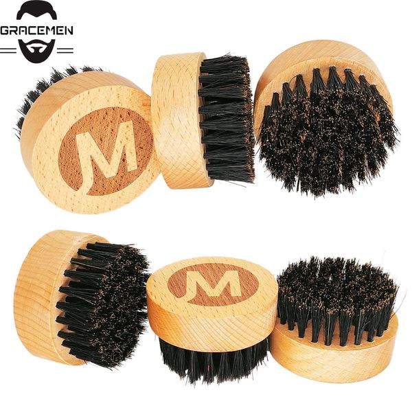 MOQ 100 шт. OEM Пользовательские логотип круглые деревянные борода кисть кабана щетина щетины для волос мужчины набор для лица