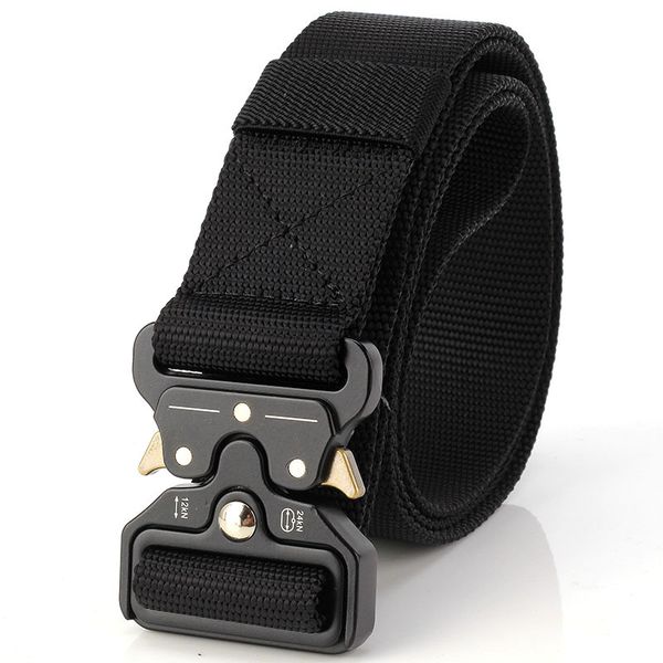 

men tactical belt metal buckle waistband for men ceinture homme army adjustable zinc alloy safety clasp strap 3.8cm, Black;brown