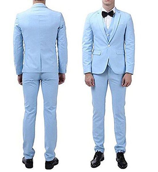 Yakışıklı Geri Vent Bir Düğme Gökyüzü Mavi Damat Smokin Notch Yaka Erkekler Düğün Parti Sağdıç 3 parça Suits (Ceket + Pantolon + Yelek + Kravat) K110