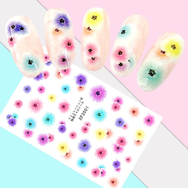 

3d nail art charms decoration japanese flower nail sticker sakura nail stickers decal chrysanthemum flower sticker back glue, Black