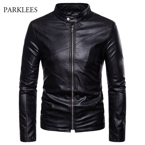 

hipster motorcycle leather jacket men 2018 autumn winter windproof pu leather mens jackets coats stand collar casaco masculino, Black