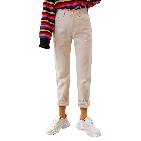 

plus velvet jeans for women 2019 streetwear white high waist elastic straight cuffs ankle length pants plus size, Blue