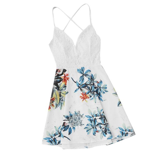 

women lace casual sleeveless spaghetti strap dress printed beach dress women party night mini, Black;gray