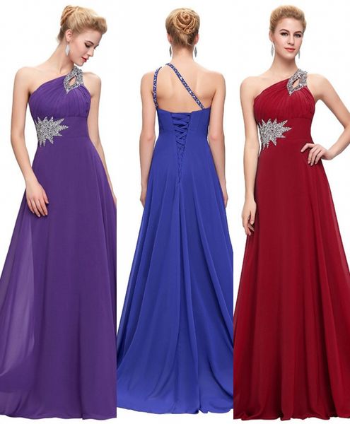 

fashion elegant girls dresses one shoulder with beading a line chiffon long party formal evening dresses for women prom dresses gowns, Black;red