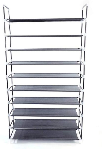 

simple assembly 10 tiers non-woven fabric shoe rack with handle (black