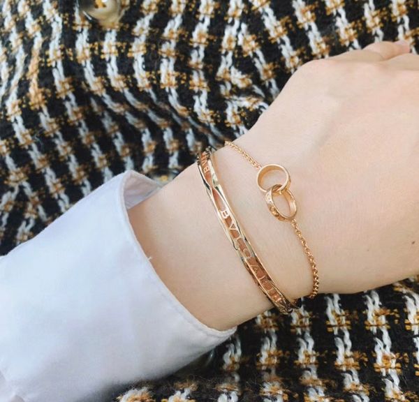 

exquisite bracelets s925 sterling silver screw print double ring bracelet show femininity exquisite gift for women, Black