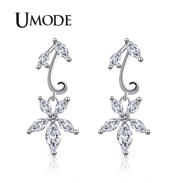 

umode flower wedding zircon trendy earrings hanging earrings women korean statement luxury fashion jewelry for women ue0488, Silver
